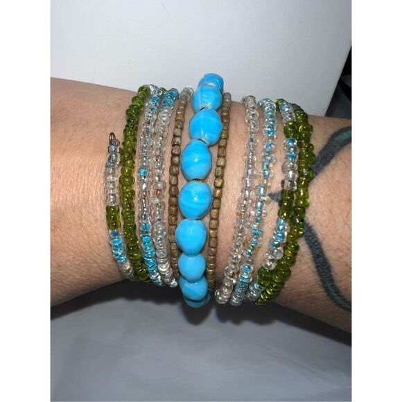 Boho Coil Multi Layer Seed Bead and Stone Bracelet - Picture 2 of 5